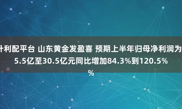升利配平台 山东黄金发盈喜 预期上半年归母净利润为25.5亿至30.5亿元同比增加84.3%到120.5%